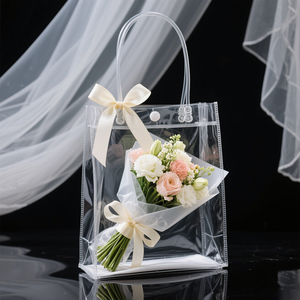 Hot Sell Custom <span class=keywords><strong>Pvc</strong></span> plástico transparente acrílico casamento presente embalagem sacolas para acetato flores buquê com fita - Product Image 2