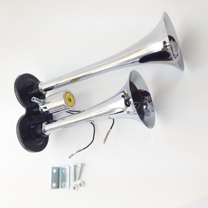 Klaxon d'air à double <span class=keywords><strong>trompette</strong></span> en zinc chromé pour tous <span class=keywords><strong>les</strong></span> véhicules 12V camions Lorrys Trains bateaux voitures fourgonnettes - Product Image 1