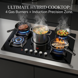 Table de cuisson intégrée OEM/ODM d'usine avec 4 brûleurs à gaz et 1 électrique, en verre trempé, avec protection anti-extinction de flamme - Product Image 3