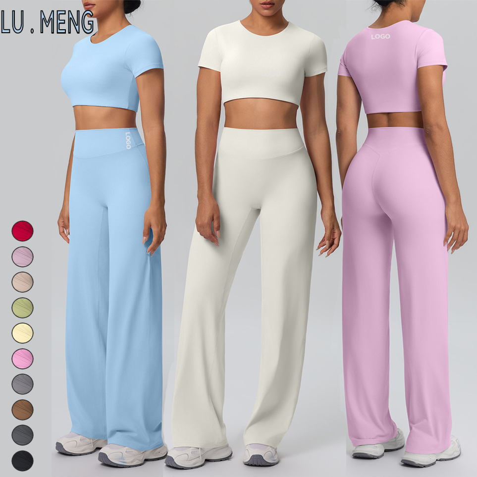 Women's Clothing Athleisure Suits Slim Fit Blouse Wide Leg Pants Open Back Gym Vest Soft Apparel Workout Clothing Yoga Sets