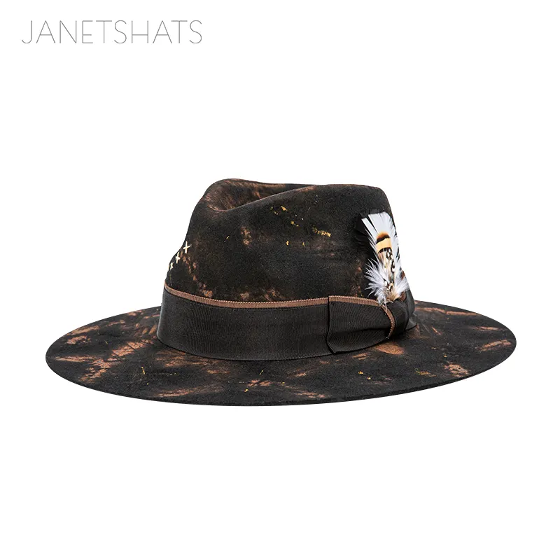 Linglong 2022 Kustom Crown Top Femme Chic Wanita Grosir Lebar Brim Wol Felt Chapeau Rancher Topi Fedora