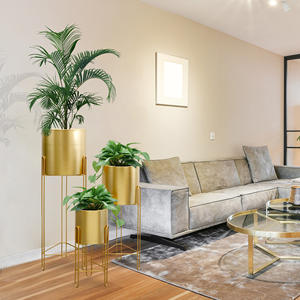 فاخر ذهبي معدني أرضي حامل زهور زارع طويل أصيص غرفة المعيشة مع حامل قوي - Product Image 2