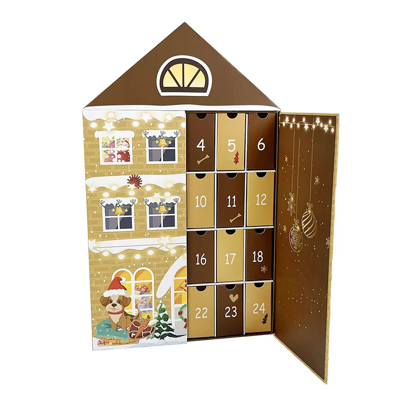 Sample Available OEM Services Handmade Custom House Advent Calendar For Pets Christmas Gift Box