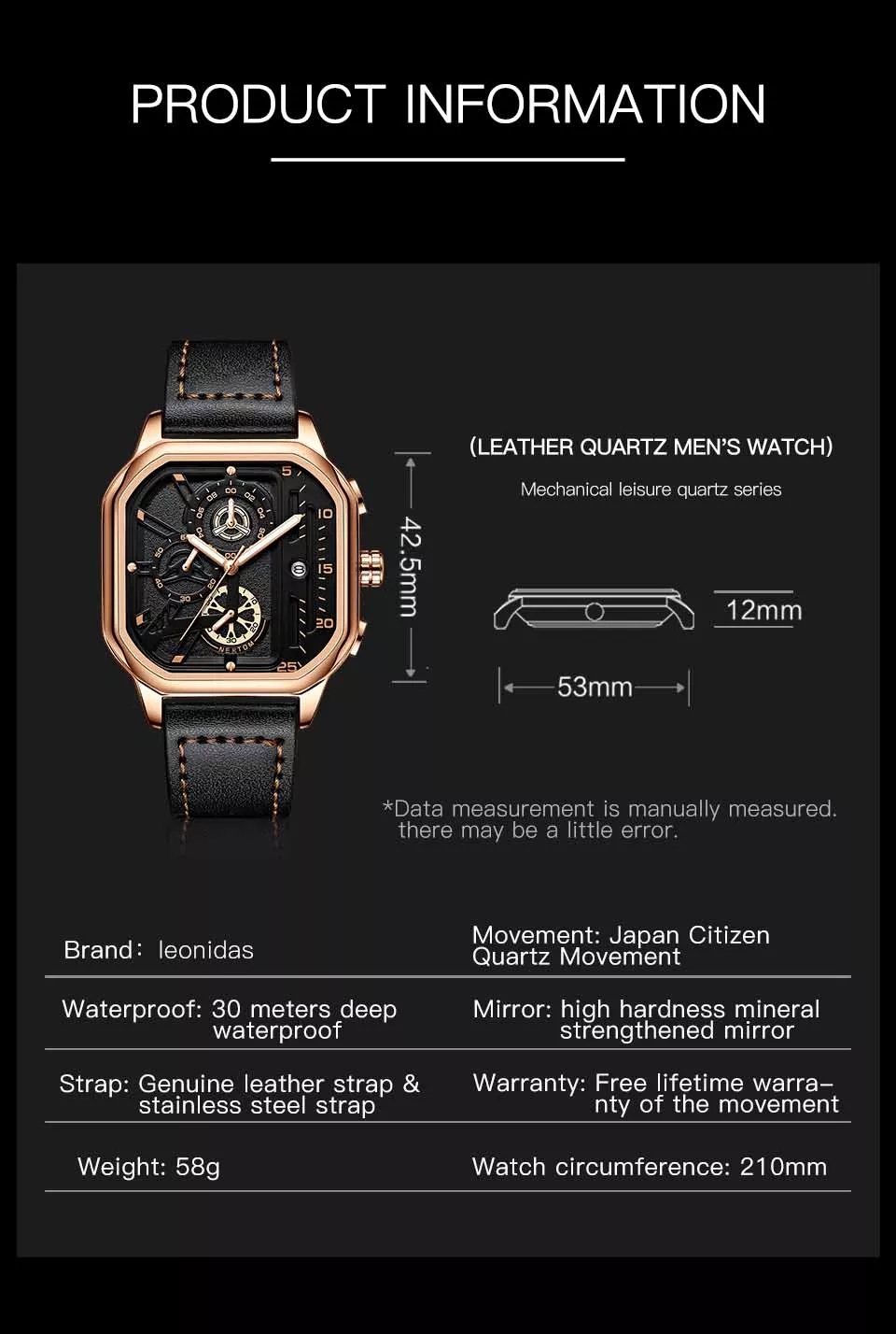 Nektom 8236 Hot selling good quality leather watch luminous hands waterproof quartz men's Watch
