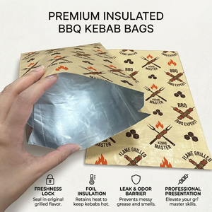 Disposable Greaseproof Aluminum Foil Lined Kraft <b>Paper</b> Bag Custom Logo for BBQ Chicken Fried Skewers Food Packaging - Product Image 3