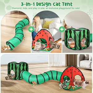 Watermeloen Kat Speeltunnel Met Pop-Up Kubus & Driehoek Tent Eenlaags Knuffel 127X25X25Cm Staaldraadframe - Product Image 3