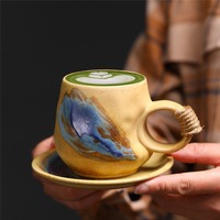 MSH nouveau arrivé 300ml Vintage rétro émaillé four changement poterie tasse à café et soucoupe ensemble