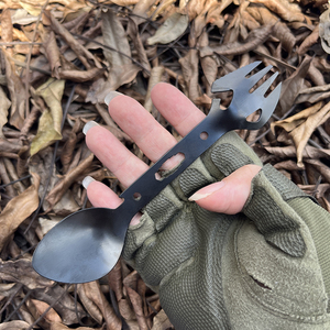 Emhtiii Đen 2-in-1 thép không gỉ cố định đồ dùng cắm trại Multitool muỗng nĩa mở chai cho du lịch ngoài trời thể thao - Product Image 4