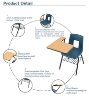 Mobilier Scolaire Chaise d'École pour Étudiant avec Bureau, Chaise de Formation en Plastique avec Table d'Écriture en Bois