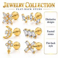 Piercings labret en titane ASTM F136 plaqué or 14 carats avec feuille florale en oxyde de zirconium et griffes, pour lèvre