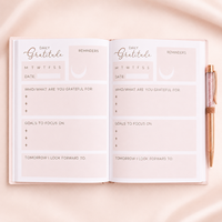 Carnet de Gratitude Personnalisé Couverture Rigide Rose Poudré avec Paillettes Or Rose et Stylo Cristal – Coffret Cadeau OEM en Gros