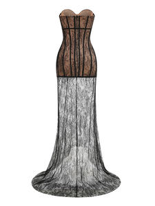 SS2447 Frauen Sommer Elegante Spitze Rücken los Ärmellose Träger lose Fischgräten oberteil Langer Rock Zweiteiliger Set Anzug - Product Image 4