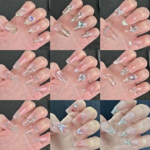 <span class=keywords><strong>Uñas</strong></span> Postizas Cuadradas Francesas Color Rosa Nude con Diamantes, Venta al Por Mayor, Alta Calidad, Diseño Personalizado, Suministro del Fabricante - Product Image 5
