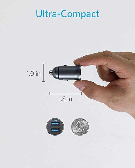 24W , Mini Aluminum Alloy Dual USB Car Charger with Blue LED for iPhone /Mini, Galaxy and More /320 Car Charger