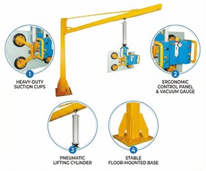 رافعة زجاجية معلقة مخصصة مع وحدة تحكم منطقية قابلة للبرمجة ومحرك وشفاط رفع بسعة 260 كجم وطاولة قطع CNC بجهد 220 فولت/380 فولت - Product Image 6