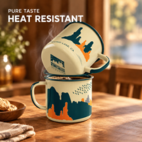 Mug Enamel Gunung yang Indah dengan Cawan Kopi Logam Berpinggiran Gulung Warna Navy untuk Hiking di Alam Liar, Perlengkapan Minum Api Unggun, Grosir