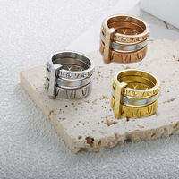 Bague de couple en acier inoxydable plaqué or 18 carats, style européen et américain, unisexe, personnalisée, multi-anneaux, chiffres romains, pierre naturelle