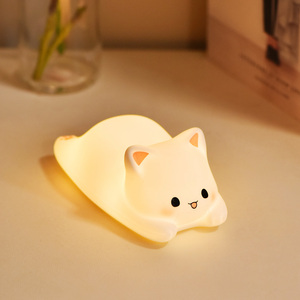 Nursery Cute Led Baby Touch Silicona Niño gato Decoración creativa Luz nocturna Mesita de noche Mesa recargable Led Luz de noche de silicona - Product Image 1