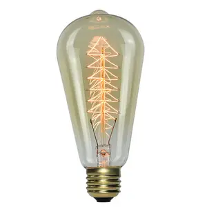 Lampu Bohlam Led Filamen Pohon Natal ST64 Lampu Bohlam Edison Lampu Bohlam Tungsten Amber Glass E27 Base