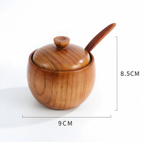 Pot à épices en bois de jujube, pot à sel de cuisine domestique, boîte à condiments rétro en bois massif avec couvercle