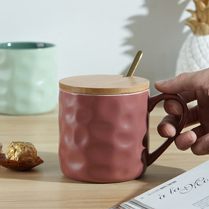 Tazze in Ceramica <span class=keywords><strong>Design</strong></span> Nordico 400ml per Caffè e Acqua, Semplici Tazze in Porcellana Bianca con Motivo a Pietra - Product Image 3