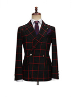 Costume Homme Sur Mesure à Carreaux Fenêtres, Double Boutonnage, Coupe Slim, Blazer à Revers Pointus et Pantalon Habillé – Vente en Gros