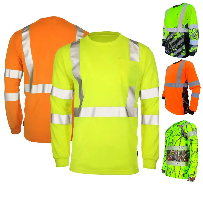 ANSI Class 2 Class 3 Birds-Eye Mesh Moisture Wicking Long Sleeve t Shirt 100% Polyester Safety Green Hi Vis Workwear Shirt