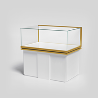 Vitrine de présentation en verre avec base blanche et cadre doré, en verre trempé, pour bijoux, montres, cosmétiques, magasin de détail