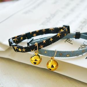 Pet Denim Collar With Bell Adjustable For Small <b>Dogs</b> And Cats <b>Light</b> Blue Black Geometry Pattern All Seasons - Product Image 4