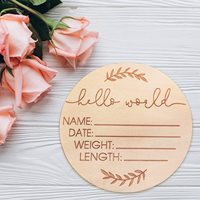 Panneau de naissance réutilisable en bois gravé avec le nom du bébé, rond, 10 cm, « Hello World », accessoire photo pour nouveau-né, cadeau de naissance pour la chambre de bébé