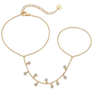 Pulsera de anillo sin deslustre de moda, cadena de mano, joyería para el cuerpo, pulsera de cadena de mano de oro con perlas de agua dulce chapadas en oro de 14K para mujer - Product Image 4