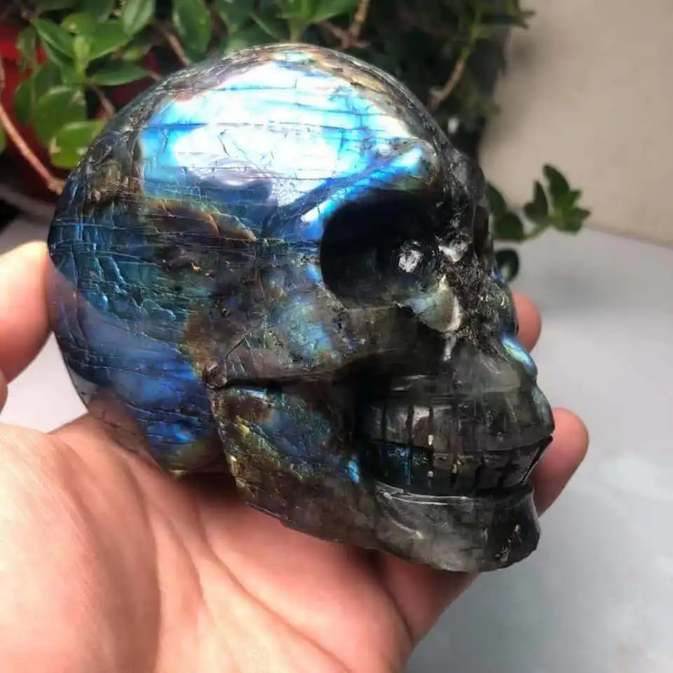 Flashy naturale Labradorite Cranio intaglio a mano Al Quarzo Teschio Di Cristallo Che Intaglia per la decorazione