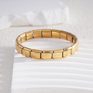 MOM Series Stainless Steel Modular <b>Bracelet</b> Women's Fashion <b>Cuff</b> Gift Jewelry Elastic Detachable Bangle Letter Cube Design - Product Image 2