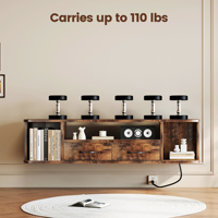 Support TV flottant de 52 pouces avec prise de courant et USB, console TV murale, centre de divertissement flottant moderne, étagère murale pour TV