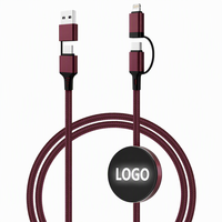 Kabel Pengisian Daya 4 in 1 Multi USB Type C 60W PD Nylon Braided 3D Multi Warna LED Menyala Logo Kustom untuk Hadiah Perusahaan
