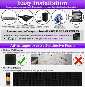 Woxin Acoustic bọt tấm 12x12x2 inch <span class=keywords><strong>12</strong></span>-Piece Wedge Thiết kế âm thanh hấp thụ cách âm gạch cho ghi âm studio trang trí - Product Image 6