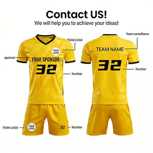 Ensemble de sport d'été imprimé à col rond et manches courtes - 100% polyester, séchage rapide, évacuation de l'humidité, respirant, vêtements d'entraînement de football - Product Image 5