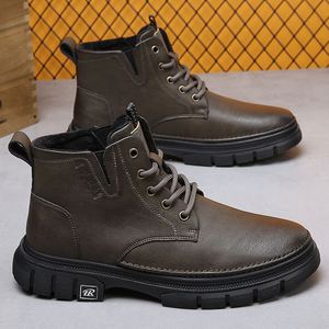 Botas de cuero genuino impermeables y antideslizantes para hombre, estilo casual, versátiles, estilo británico, para trabajo. - Product Image 3