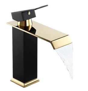 <span class=keywords><strong>Robinet</strong></span> <span class=keywords><strong>de</strong></span> salle <span class=keywords><strong>de</strong></span> bain contemporain en acier inoxydable, cascade, noir mat, monocommande eau chaude/froide, à poser sur le comptoir, céramique - Product Image 5