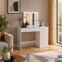 Coiffeuse blanche avec miroir éclairé, plusieurs tiroirs de rangement, table de maquillage moderne, mobilier de chambre OEM ODM