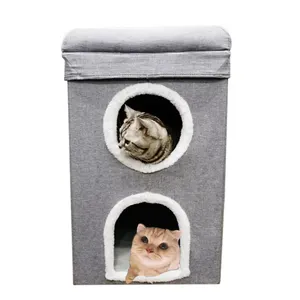 Casa de gatos plegable para interior, cueva cálida para mascotas, nido de cubo con doble capa