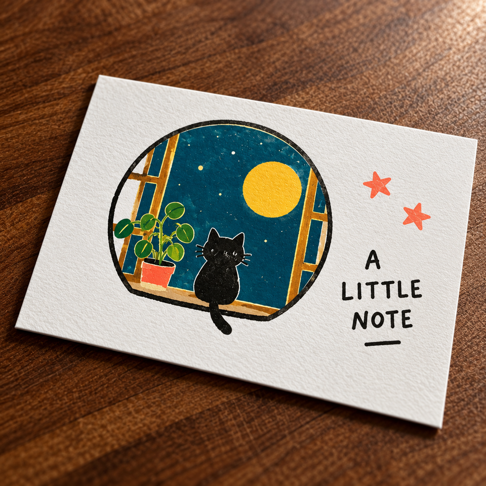 Cute Cat Illustrated Greeting Note Cards, a Little Note Design ...