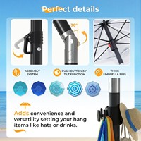 Parasol de plage 7FT avec base d'ancrage robuste, résistant au vent, protection solaire UPF 50+, mobilier d'extérieur en aluminium réglable