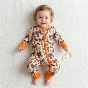 Body de Bebé para Niño con Estampado de Lazo, Cierre de Cremallera, Ribete Naranja, Algodón Suave y Transpirable, Ideal para el Verano - Product Image 1