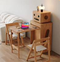 Meja Makan Kayu Solid Terintegrasi Teleskopik yang Dapat Dipindahkan, Model Minimalis Bentuk Robot untuk Apartemen Kecil dan Penggunaan di Rumah