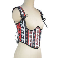 Top Corsé Étnico Tribal para Mujer con Estampado Geométrico Sexy, Bustier Corto con Tirantes de Lazo, Ideal para Festivales