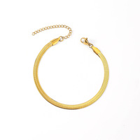 Bracelet ajustable en acier inoxydable plaqué or 18 carats de 3 mm, chaîne chevrons, maille serpent plate, résistant au ternissement, étanche, minimaliste
