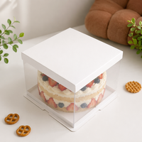Boîte à gâteau transparente carrée de 8 pouces avec laminage mat, design minimaliste haut de gamme, écologique, couvercle en papier, prête à être expédiée