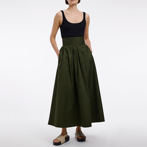 Jupe longue taille haute en satin de coton avec détails de <span class=keywords><strong>trapunto</strong></span> sur toute la ceinture et l'ourlet inférieur froncé, jupe midi - Product Image 5