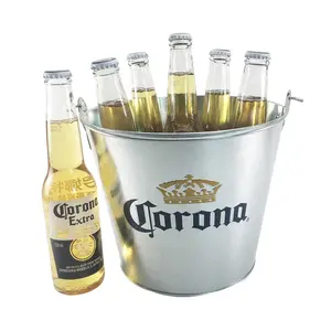 Metal Bucket Custom Stock 5L Round Metal Beer Galvanized Ice Bucket With Bottle Opener And Handle For 6 Bottles Of Beer Champagne